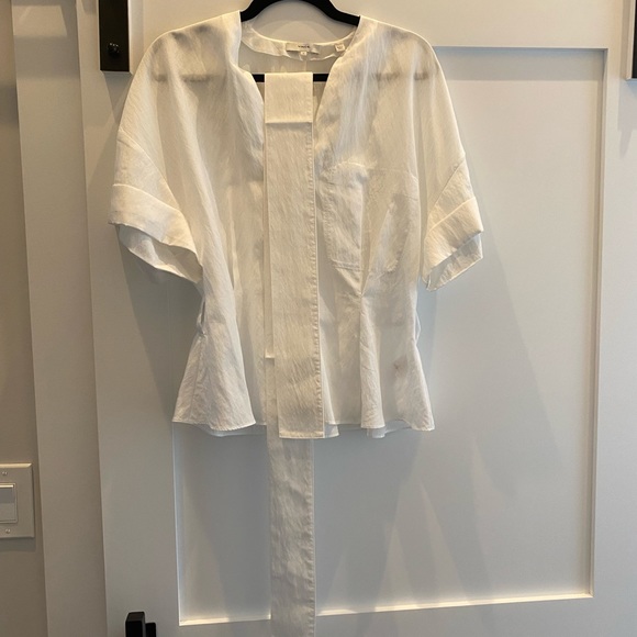 VINCE belted Tencel Lyocell-blend white Blouse Small - Picture 9 of 9
